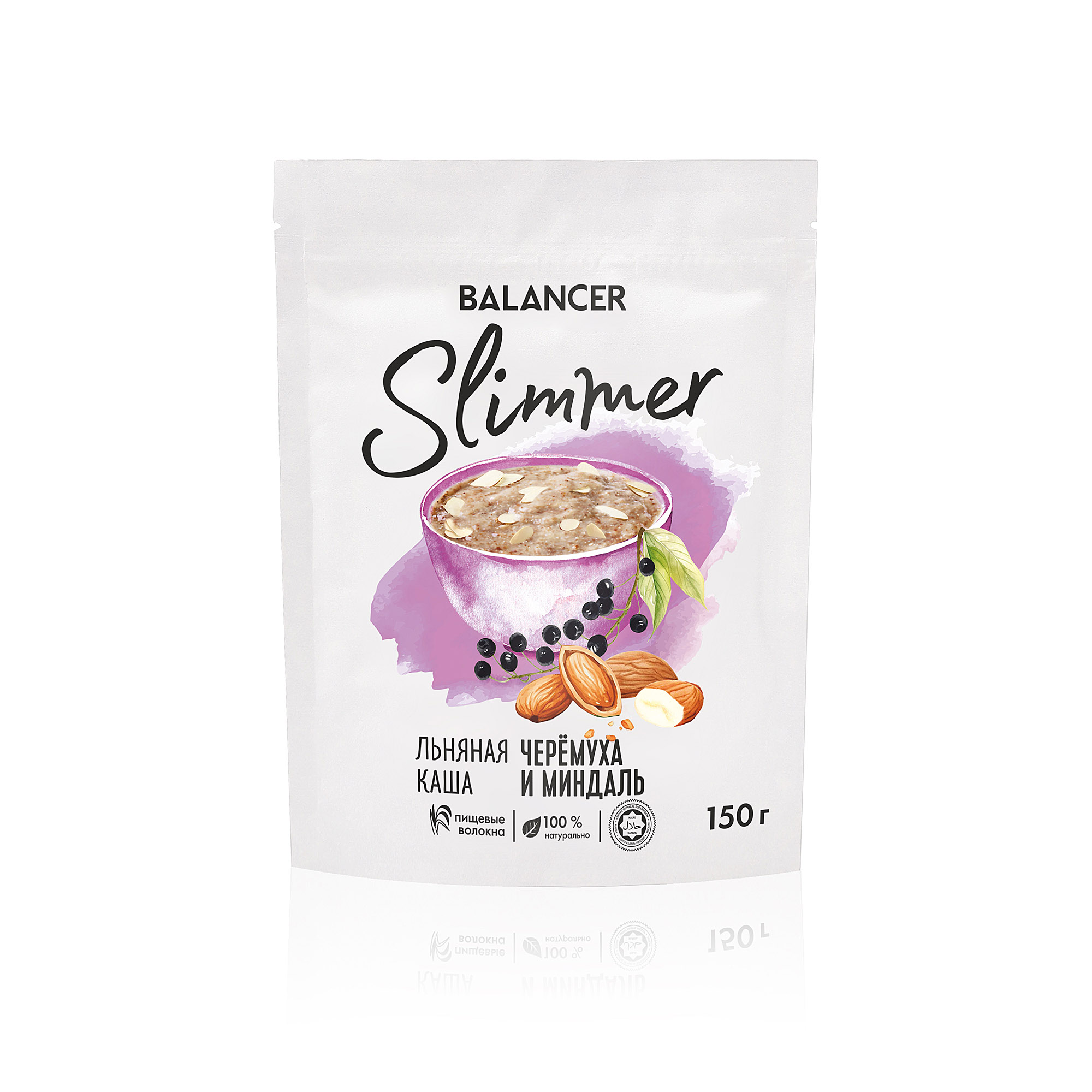 Натуральная льняная каша BALANCER Slimmer с лепестками ядер миндаля и черемухой 150 гр