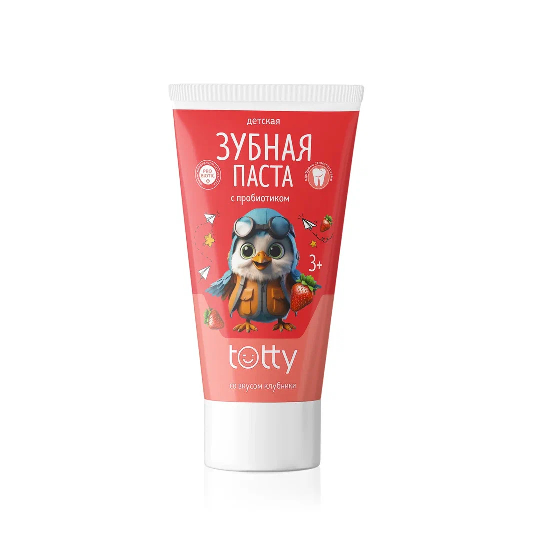 Детская зубная паста TOTTY с пробиотиком со вкусом клубники 3+